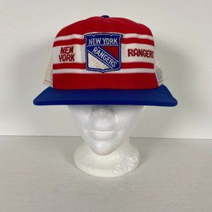 Vintage New York Rangers AJD Super Stripe Split Bar Snapback Hat NHL Made in USA